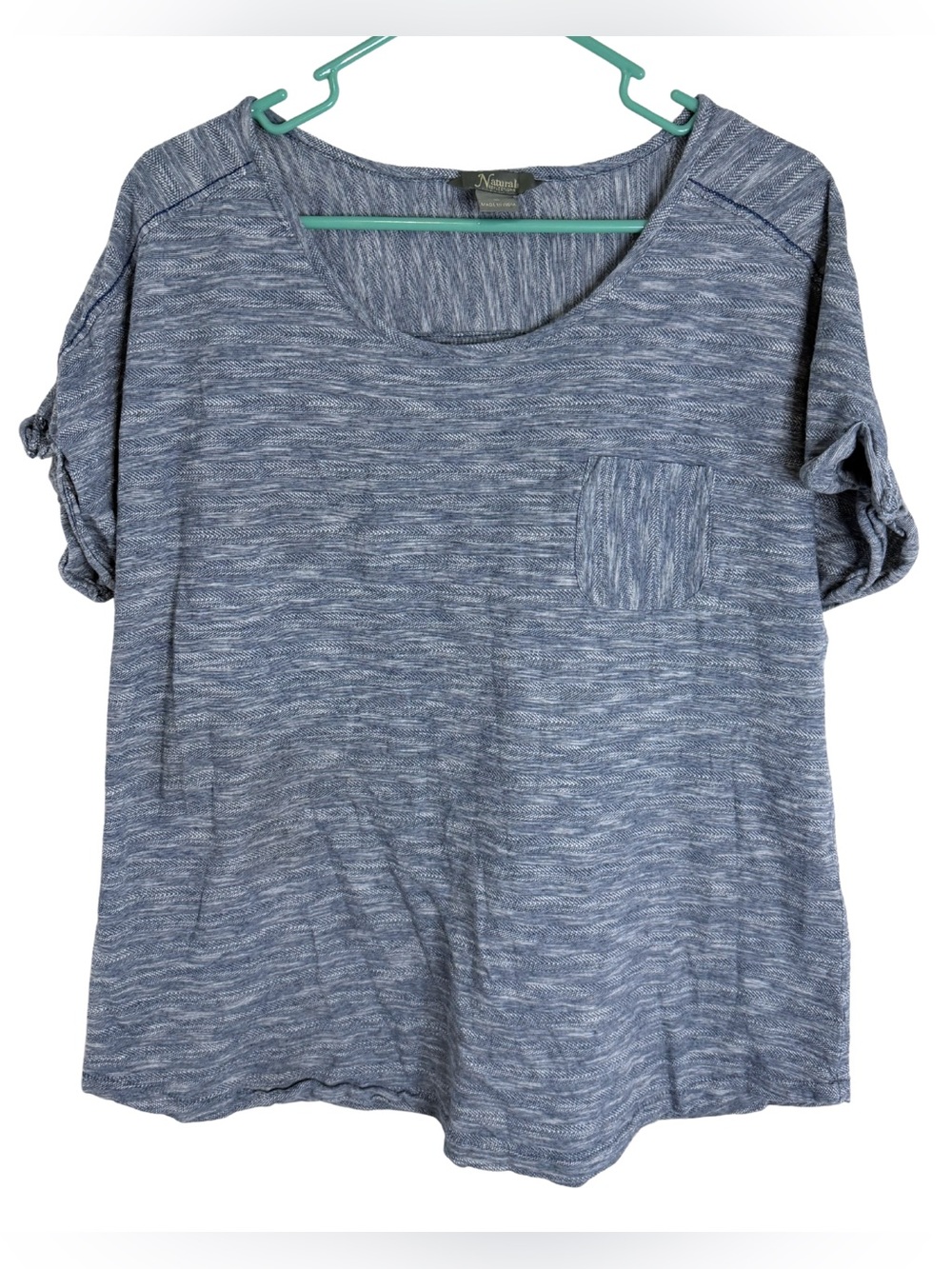 3/$20 Natural Reflections Blue & White Marled Short Sleeve Pocket Tee